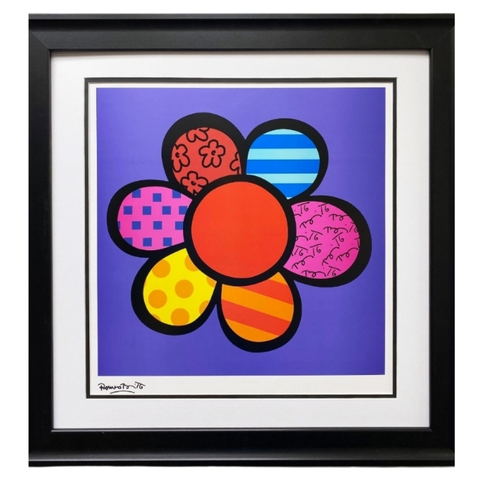 Romero Britto Purpel  Flower Power III  Print 21" x 20" Frameless